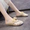 Fashion 2025 New Closed Toe Women's Slippers Fashion Sequins New Mesh Plus Size Summer Outdoor Soft Bottom Butterfly-knot Flat Slippers