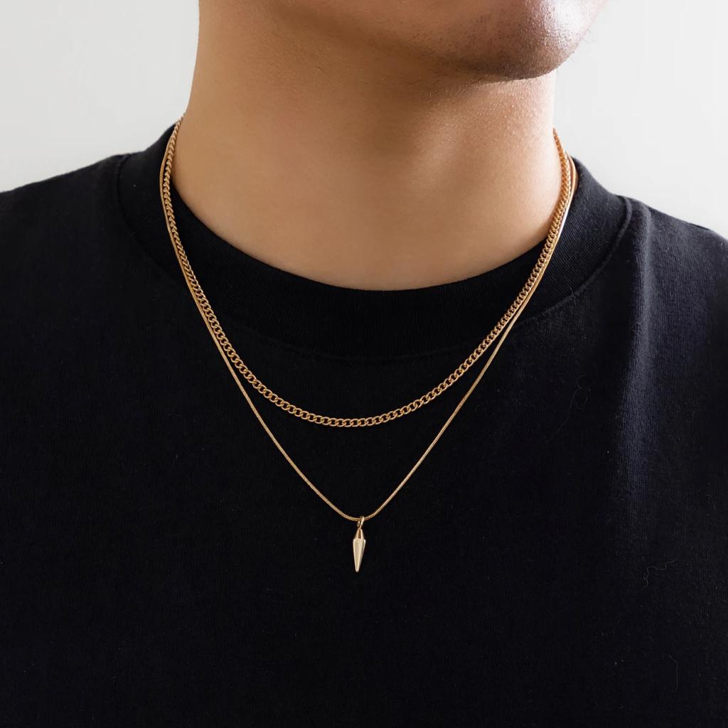 2pcs/set Hip Hop Rivet Pendant Thin Snake Chain Necklace For Men Punk Copper/Gold Color Cuban Link Chain Party Jewelry