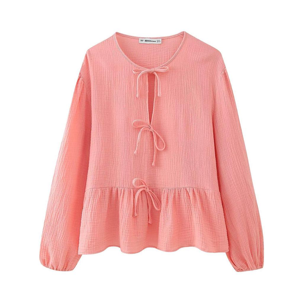 2025 Spring Women's European & American Style Fashion Round Neck Long Sleeve Top & Casual Long Pants Set