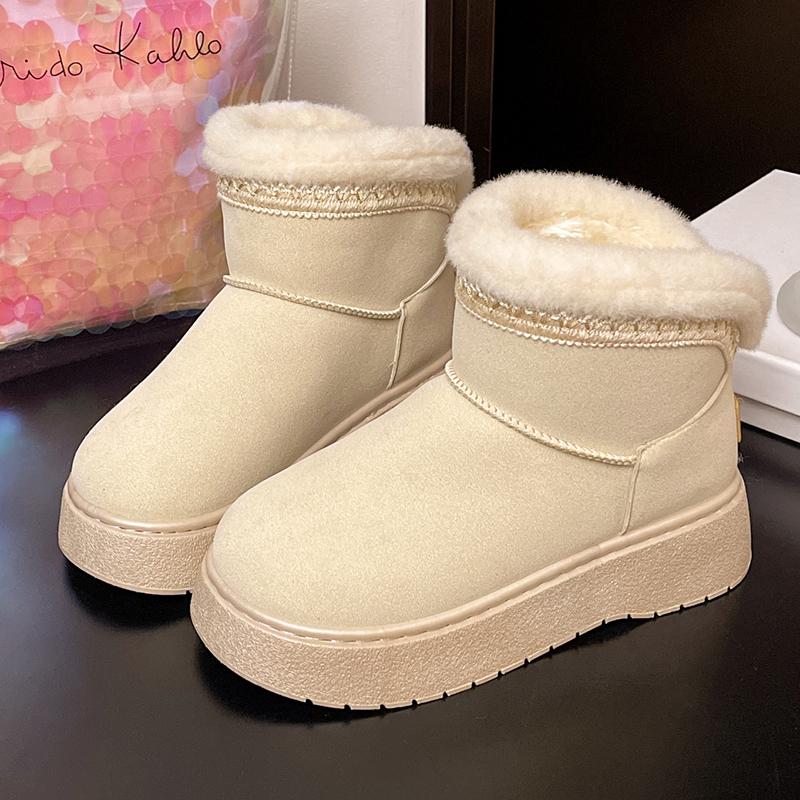 Fashion Slip On Thicken Plush Winter Boots Women Faux Suede Non Slip Platform Snow Boots Woman 2025 Warm Fleece Line Cotton Padded Shoes