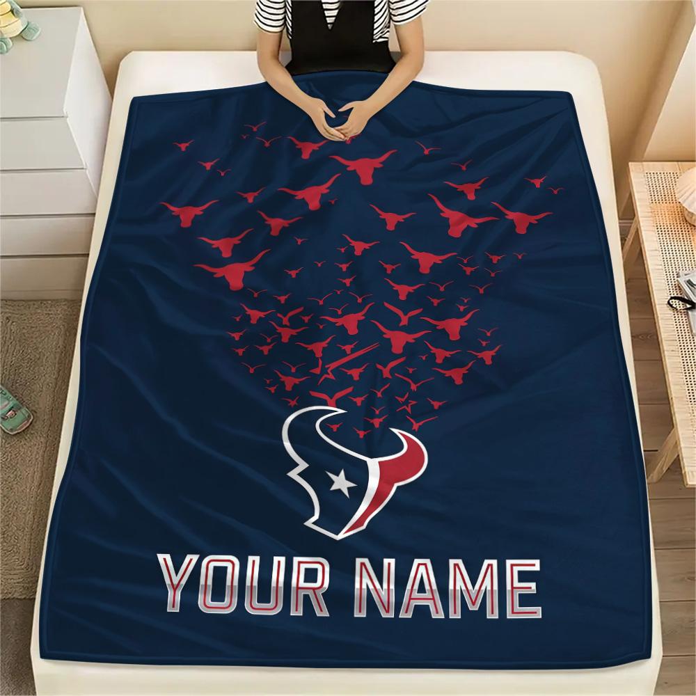 Custom Name Houston Texans Flannel Blanket, High quality Comfortable for All Seasons, Home Decor, Warmth and Comfort
