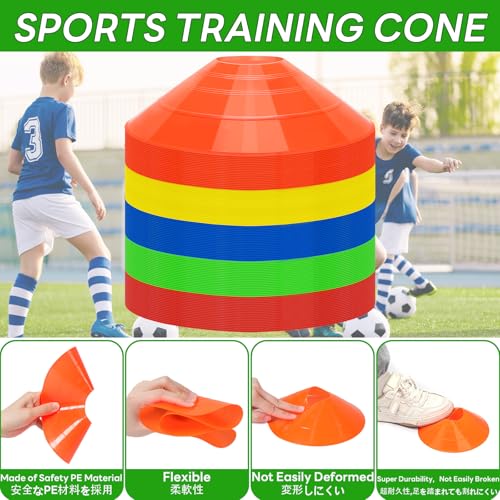 BiAnYC 100-Count Marker Cones, Soccer Markers, Mini Colored Cones, Soccer Dribbling Practice Cones, Training Cones for Soccer, Baseball, Tennis, and F