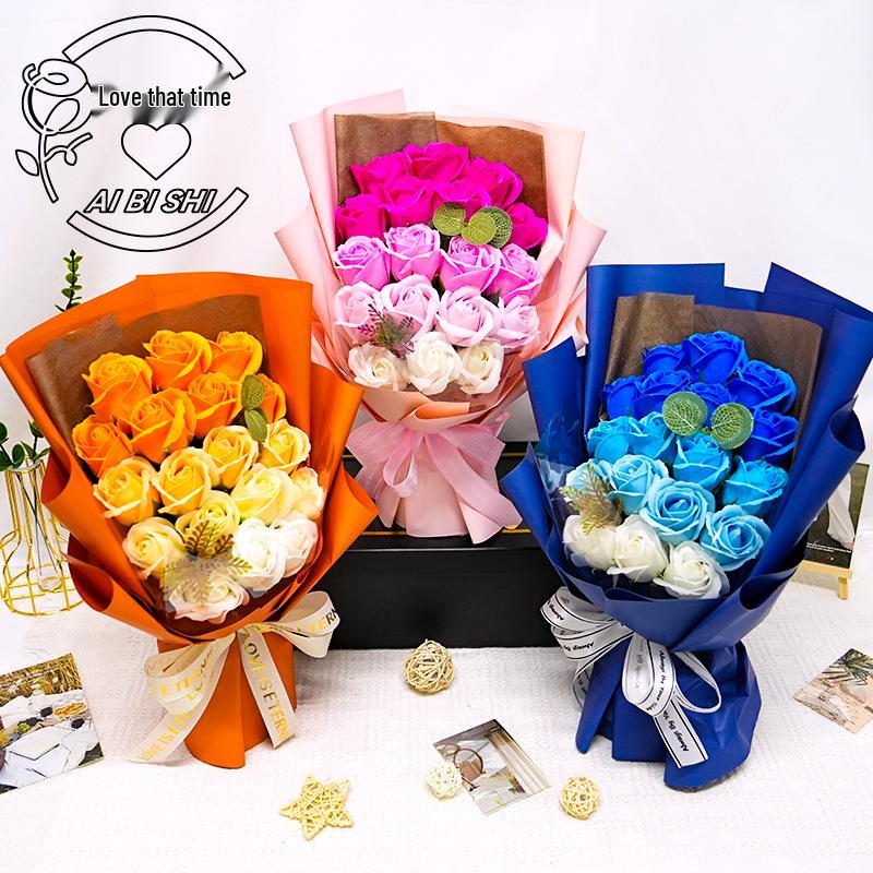 18 Rose Soap Flower Bouquet Gift Box for Qixi Valentine's Day