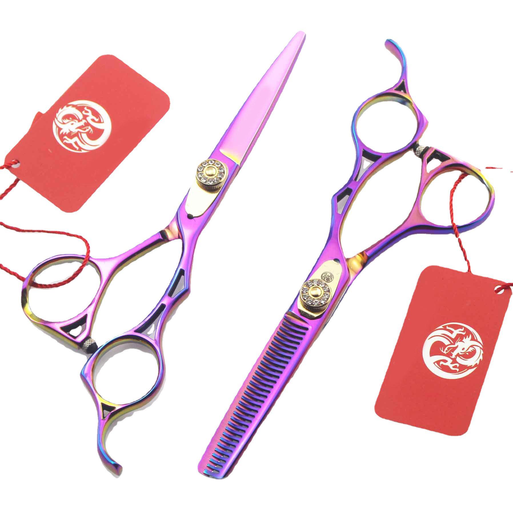 5.5 Purple Dragon Personalized Hairdressing Scissors: Colorful Straight, Serrated, and Thinning Options. Straight Scissors