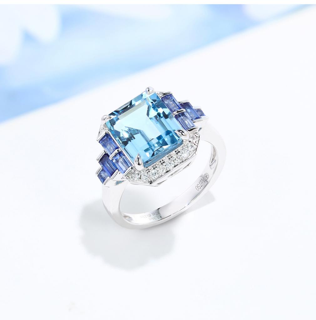 Light Luxury High-End Jewelry Simulation Topaz Aquamarine Ring Pendant Temperament Princess Square Diamond Colorful Treasure Set