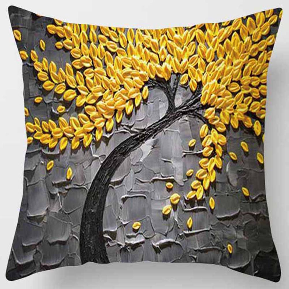 Breathable Pillow Protectors Cases, Peach Skin Velvet Personality Three-dimensional Oil Painting Tree Flower Pattern Sofa Pillow Cushion Cover, Soft S