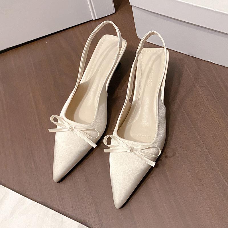 Summer bag head kitten heel high heels stiletto bridesmaid shoes sandals temperament women's fashion bow empty single shoes women