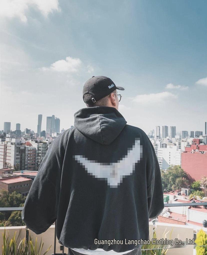 INS HYPE FIVE Kanye West Style Double-Layer Hooded Sweatshirt with Pigeon Print and Cotton Padding