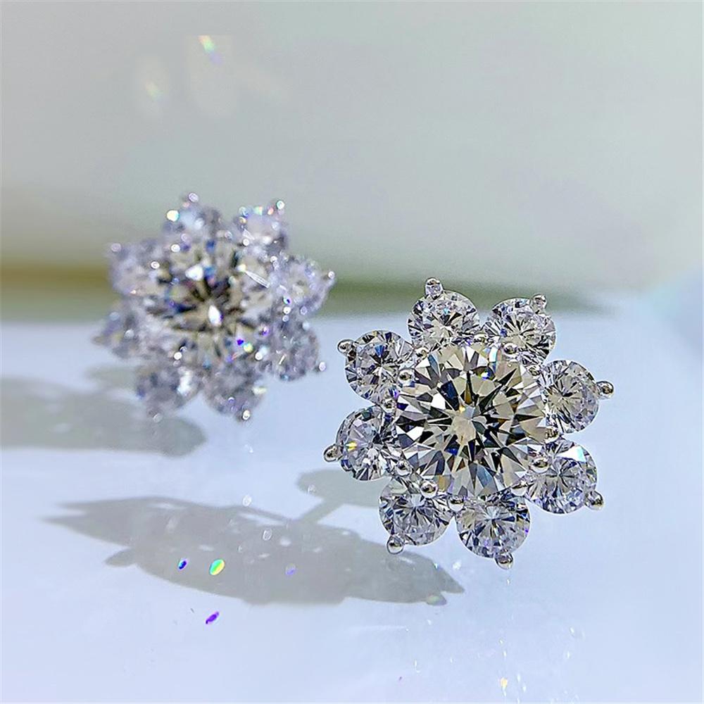 Cute Female Stone White Zircon Snowflake Stud Earrings Silver Color Wedding  For Women