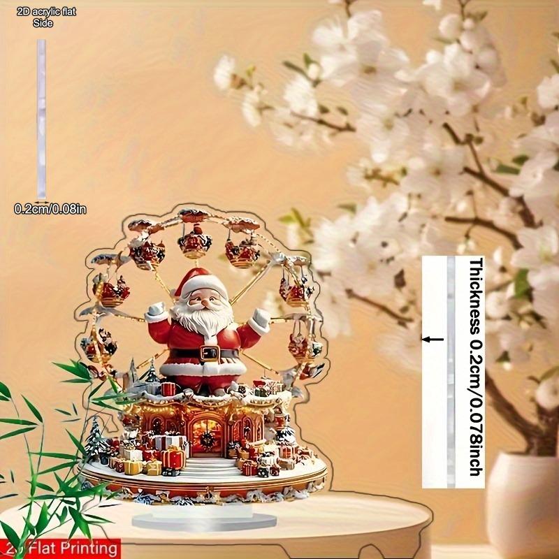2D FlatBohemian Santa Claus Acrylic Desktop Decoration, Snowy Scene, Suitable for wall decoration, porch, room, villa, accents Home, Hallway, or Workp