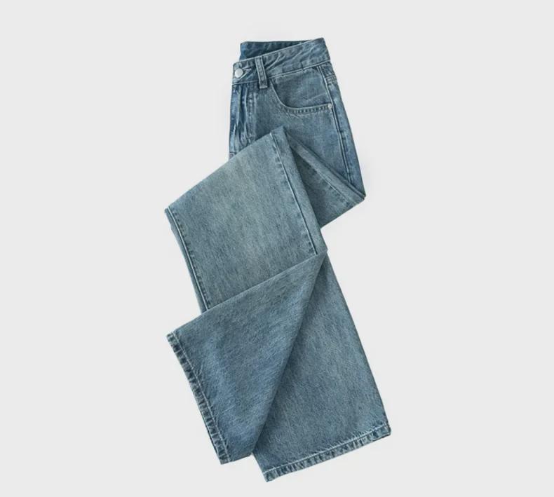 Women's Thick Velvet-Lined Wide-Leg Korean Style Jeans - High Waist, Loose Fit, Floor-Length, Slim Straight, Perfect for Winter Warmth.