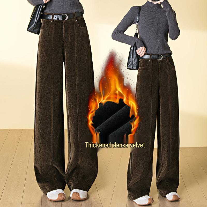 

Women s Winter Corduroy Wide-Leg Pants - Velvet-Lined, High-Waist, Slimming A-Line Style Size 30 лес зеленый