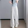 White Music Note Print Wide-Leg Pants for Women - Summer Premium Drapey Casual Strolling Ice Silk Floor-Length Trousers