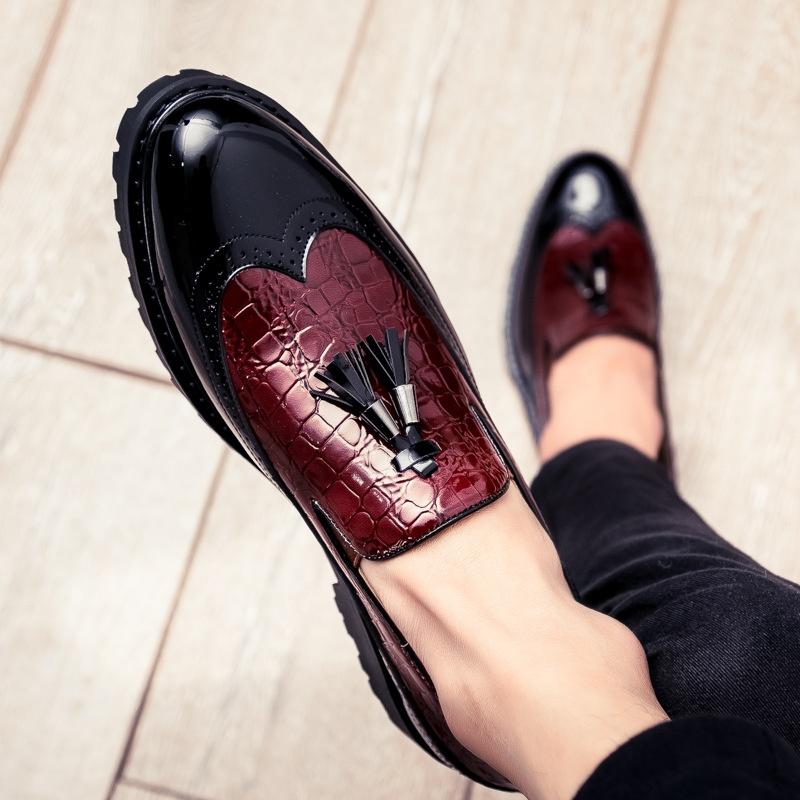 Elegant Men Brogue Tassels Casual Platform Formal Pumps Pointy Toe Shoes Slip On Loafers