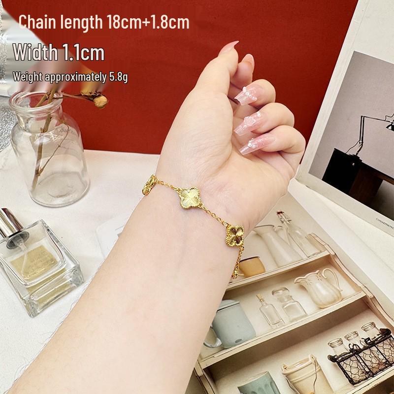 Vietnam Gold-Plated Clover Necklace, Ring & Five-Flower Bracelet Set