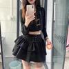 Women's Spring Autumn Ballet Style Puffy Casual Design-forward Slimming All-match Versatile Short Skirt Waist Mesh Petite Black Lace-Up JK Skirt