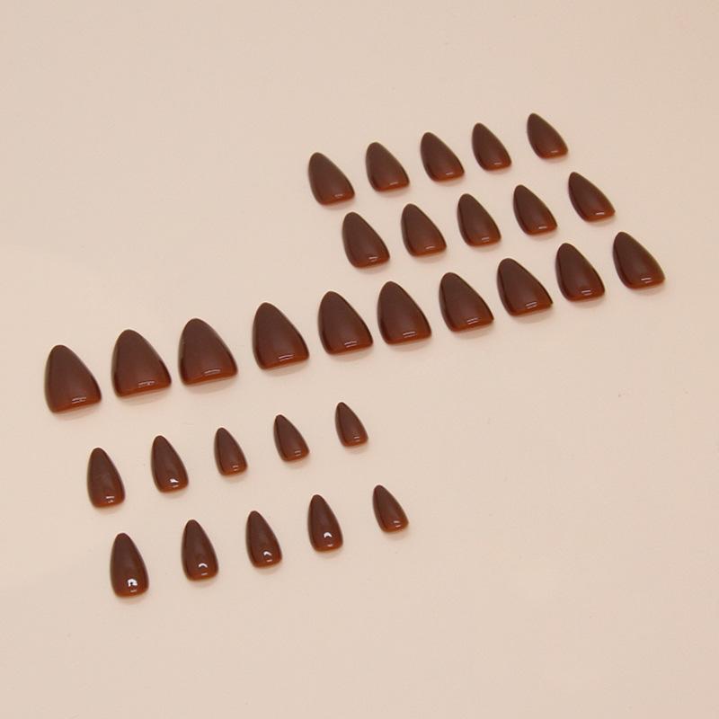 Solid color fake nails wear nail red brown removable nail art piece simple nail piece almond model, nail patch