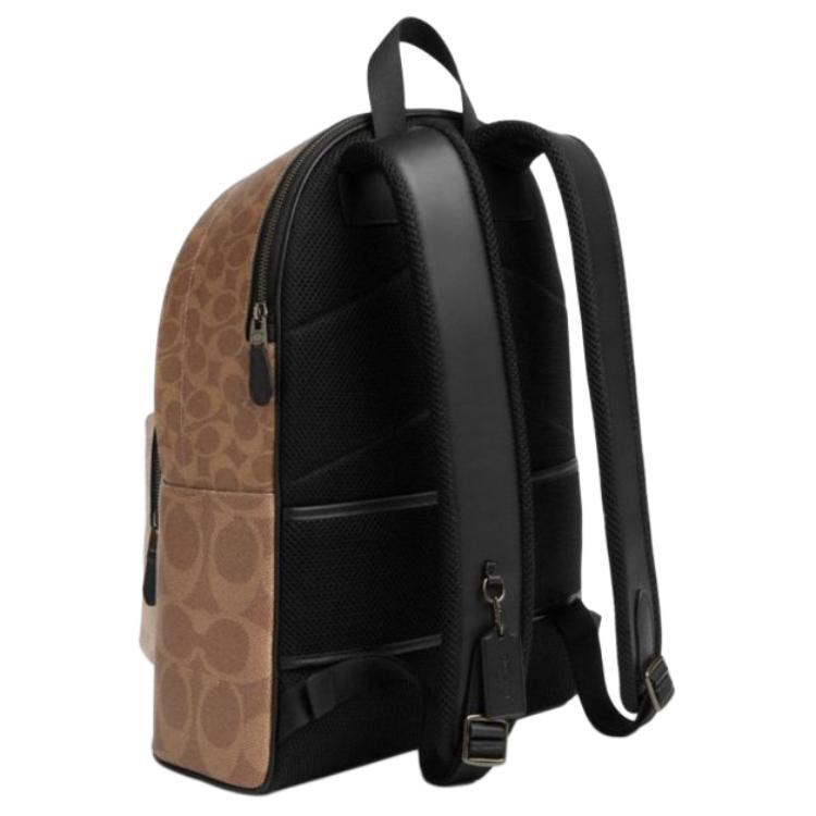 Coach Brauner & Beige Signature Canvas Großer Rucksack mit Farbblock-Tasche für den täglichen Gebrauch