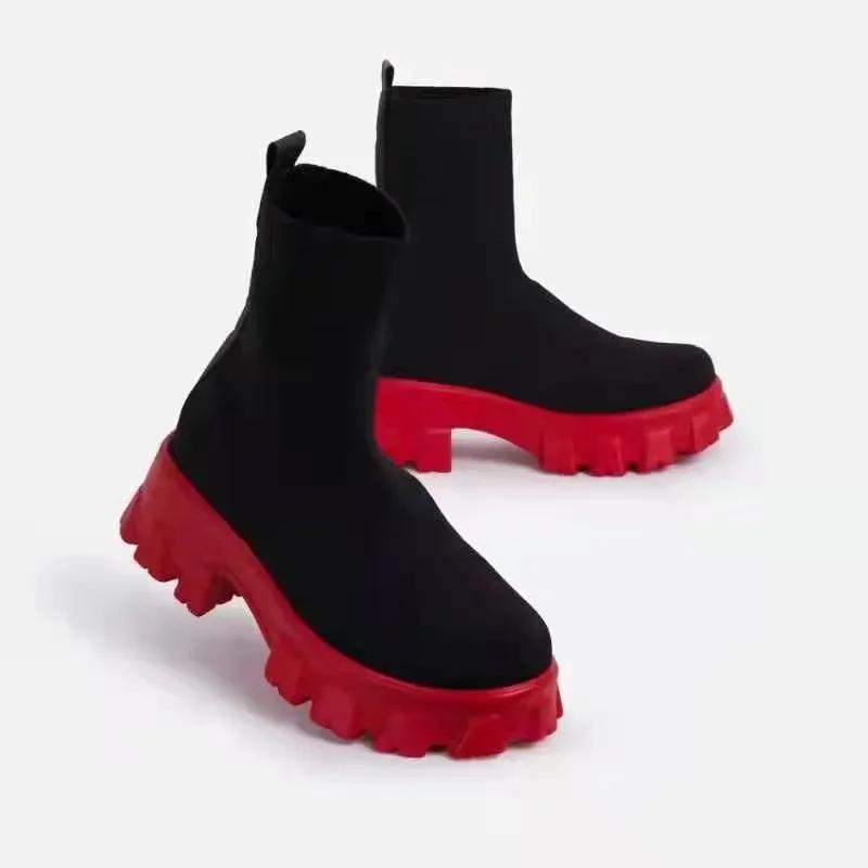 Fashion Women Boots White Platform Boots for Winter Autumn Botas Femininas Socks Ankle Boots Platform Shoes Women Heels Botines Mujer