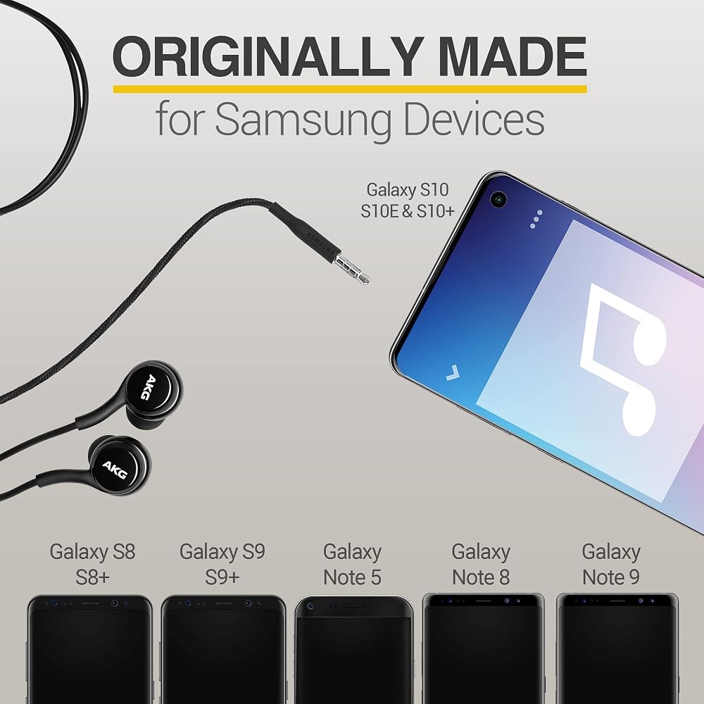 ElloGear OEM Earphones Stereo Headphones for Samsung Galaxy S10 S10e Plus A31 A71 Cable - AKG Des...
