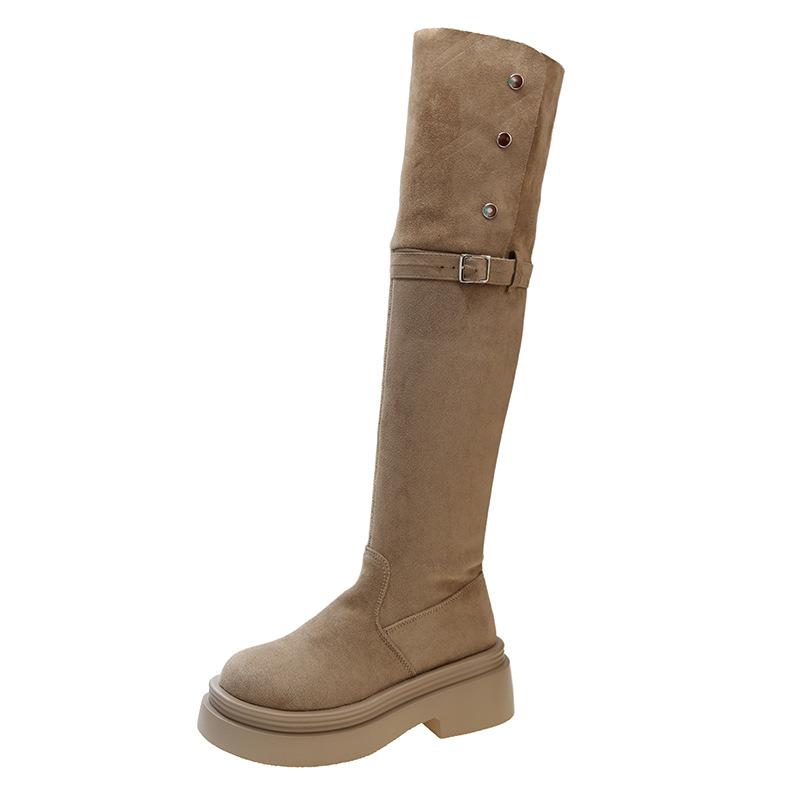 Two wear folded knee boots women's 2025 new autumn and winter thick-soled thin small long boots tall knight boots