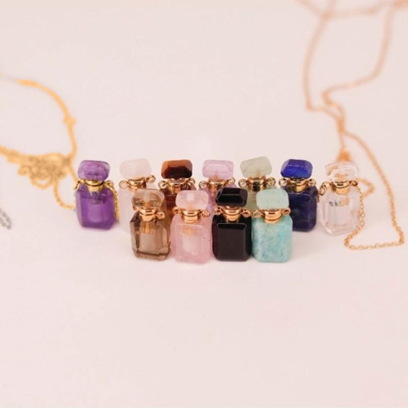 Oil Diffuser Bottle Pendant Necklace Stainless Steel Chain Choker for Women Adjustable Length Neckchain Party Jewelry