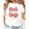 European Size Women's Black Casual Short Sleeve T-Shirt - Relaxed Fit   Top with Pink Cherry  Heart Geometric Print