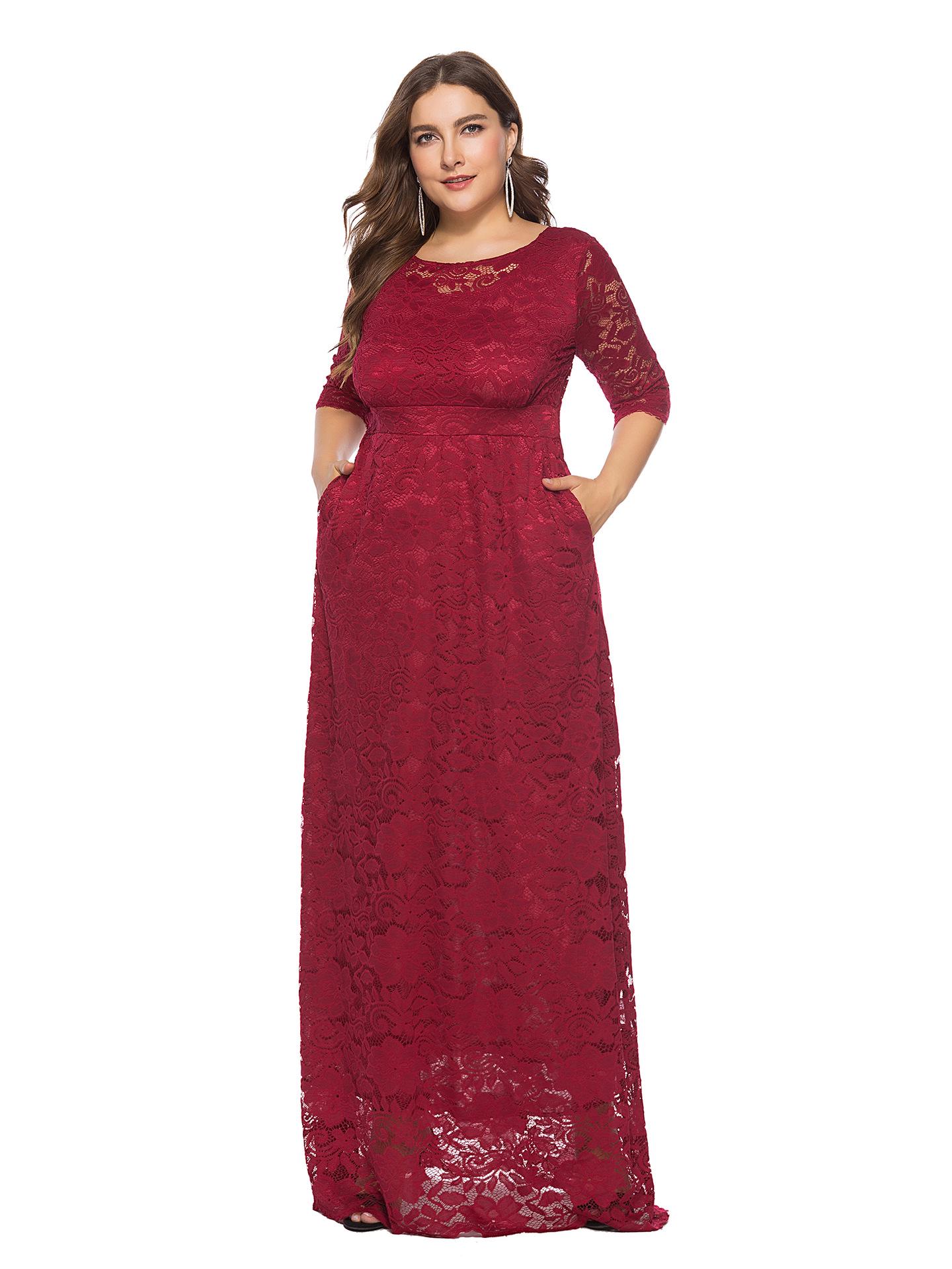 

Plus Size Women s Lace Pocket Evening & Bridesmaid Dress, New for 2026 6XL вина червоного кольору