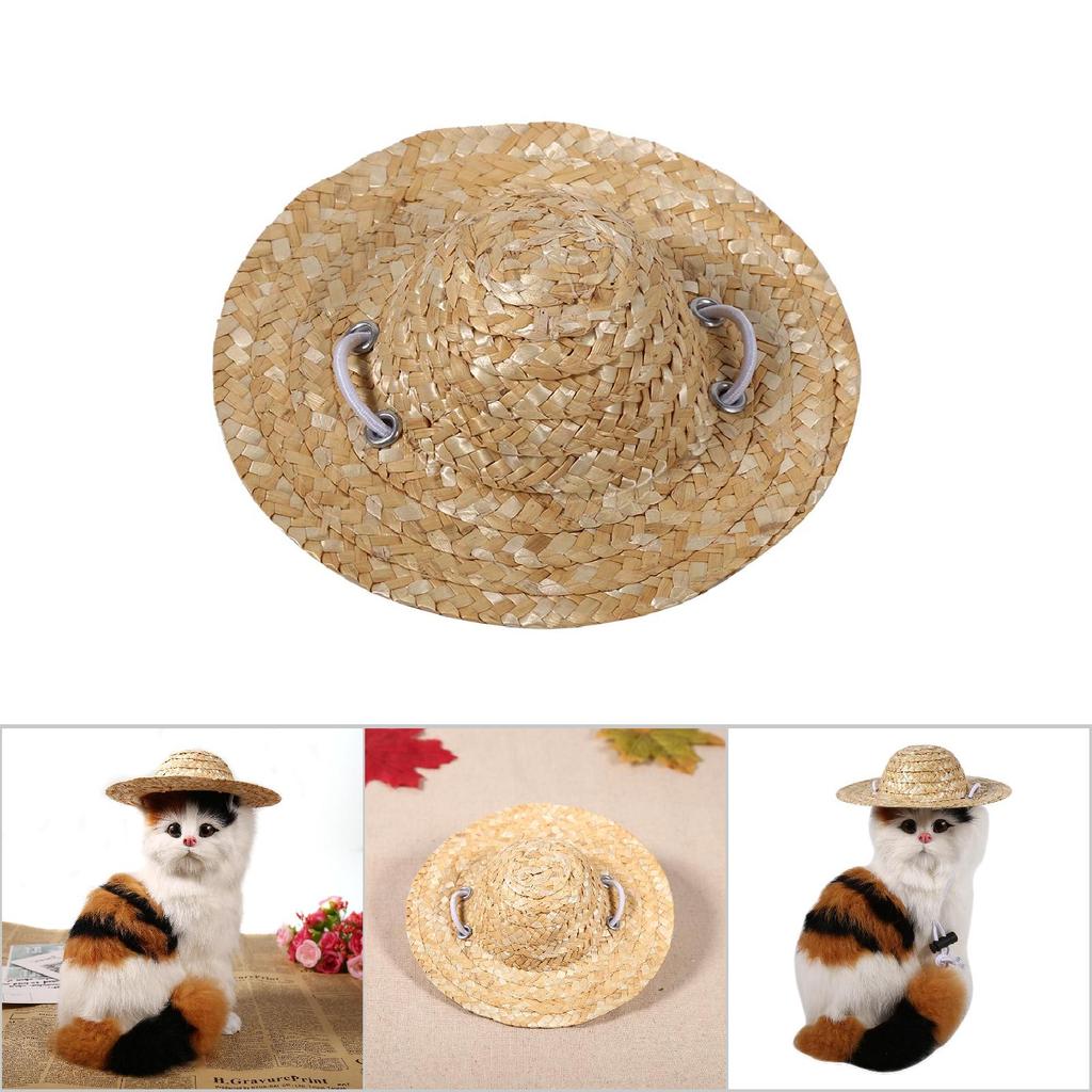 Small Cute Handcrafted Woven Straw Pet Puppy Hat Stylish Costume Hats for Little Dog Cat # S