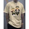 Summer 100 Cotton Fashionable Casual Sports Loose Cartoon Bear Pattern Printed Round Neck Short Sleeved Men's T-shirts