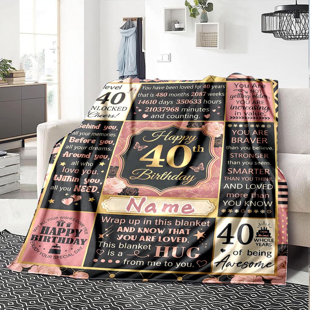 Happy 40Th Birthday Celebration Blanket Personalized Name Soft Warm And Versatile For Sofa Bed Office And Travel Machine Washable Comfortable In All