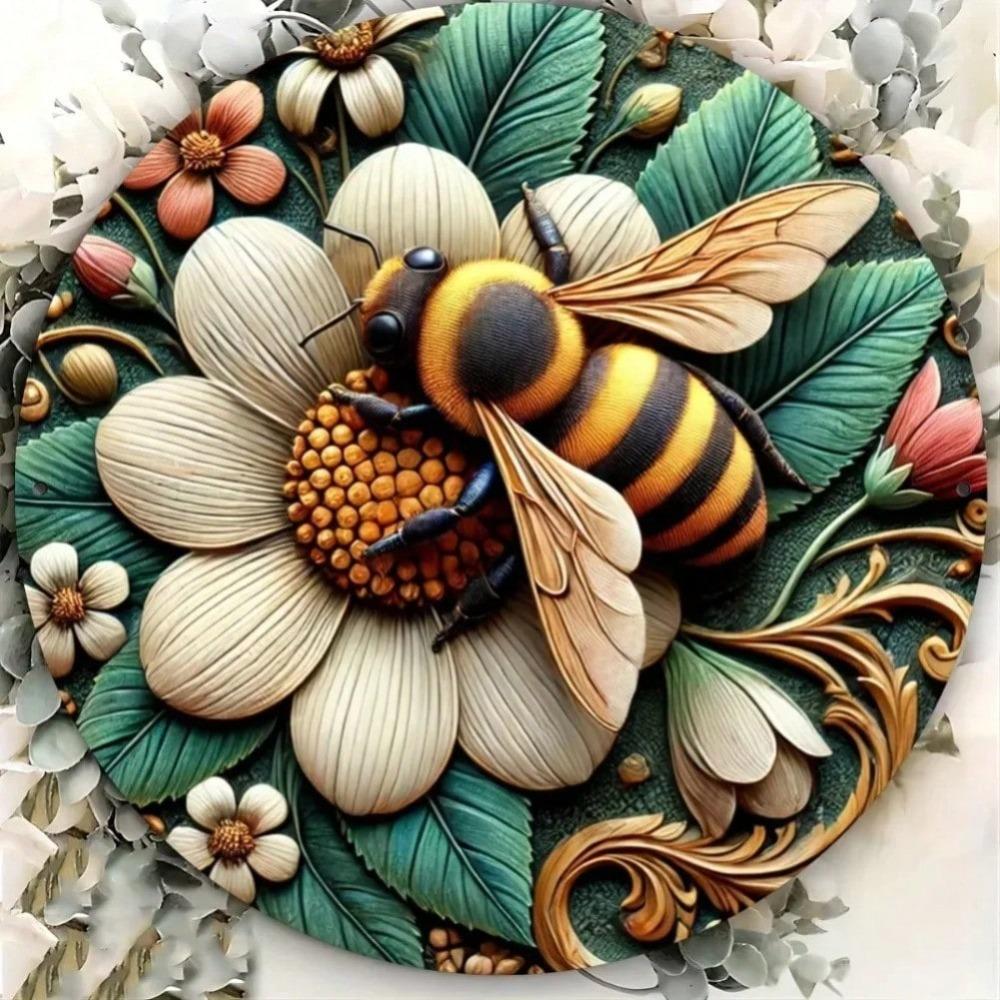 Vintage Honeybee Iron Wall Art Rustic Floral Decor for Spring Home Office