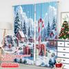 2pcs 2D Flat Printing Merry Christmas Popular Window Curtains North Pole Christmas Village Gifts Polyester Without Electricity