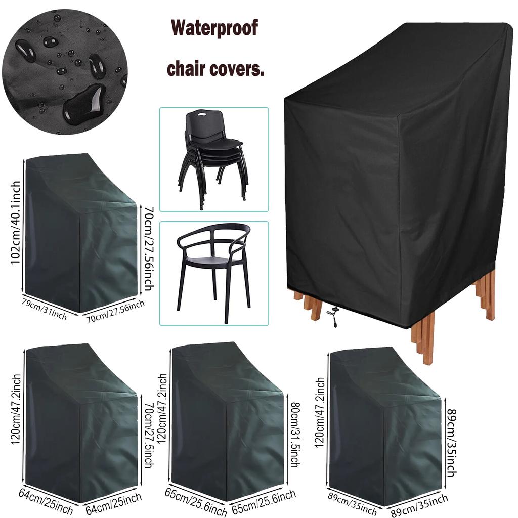 210D Oxford Cloth Waterproof Chair Cover, Black Outdoor Patio Seat Footstool Cover, Large All-Weather Furniture Protector
