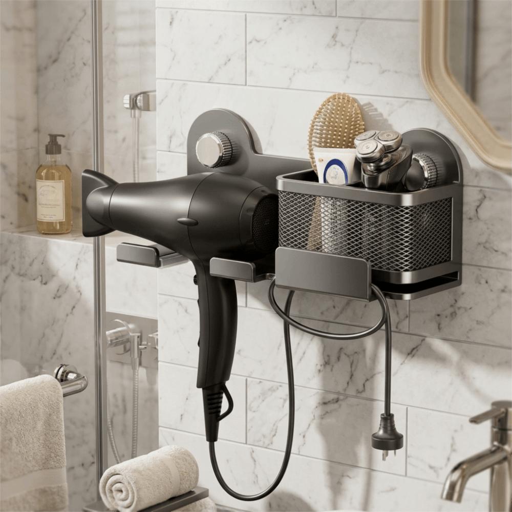 Wall Mounted Suction Cup Hair Dryer Holder Large Capacity Hair Straightener Holder Hotel
