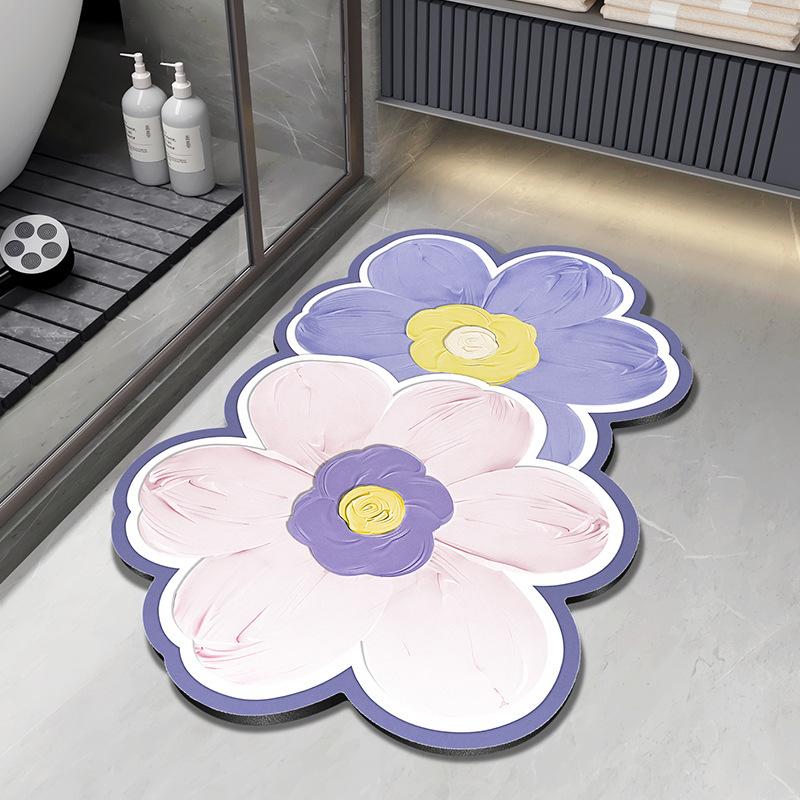 Fresh and Simple Special-shaped Flowers Diatom Mud Bathroom Toilet Toilet Door Water Absorption Dirt-resistant and Easy To Take Care of Floor Mat