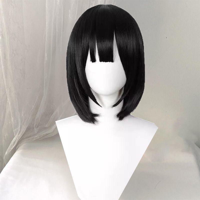 Girl Wearing Cos-style Short Straight Wig Pompadour-style JK Wig for Daily Wear or Anime Cosplay Wigs