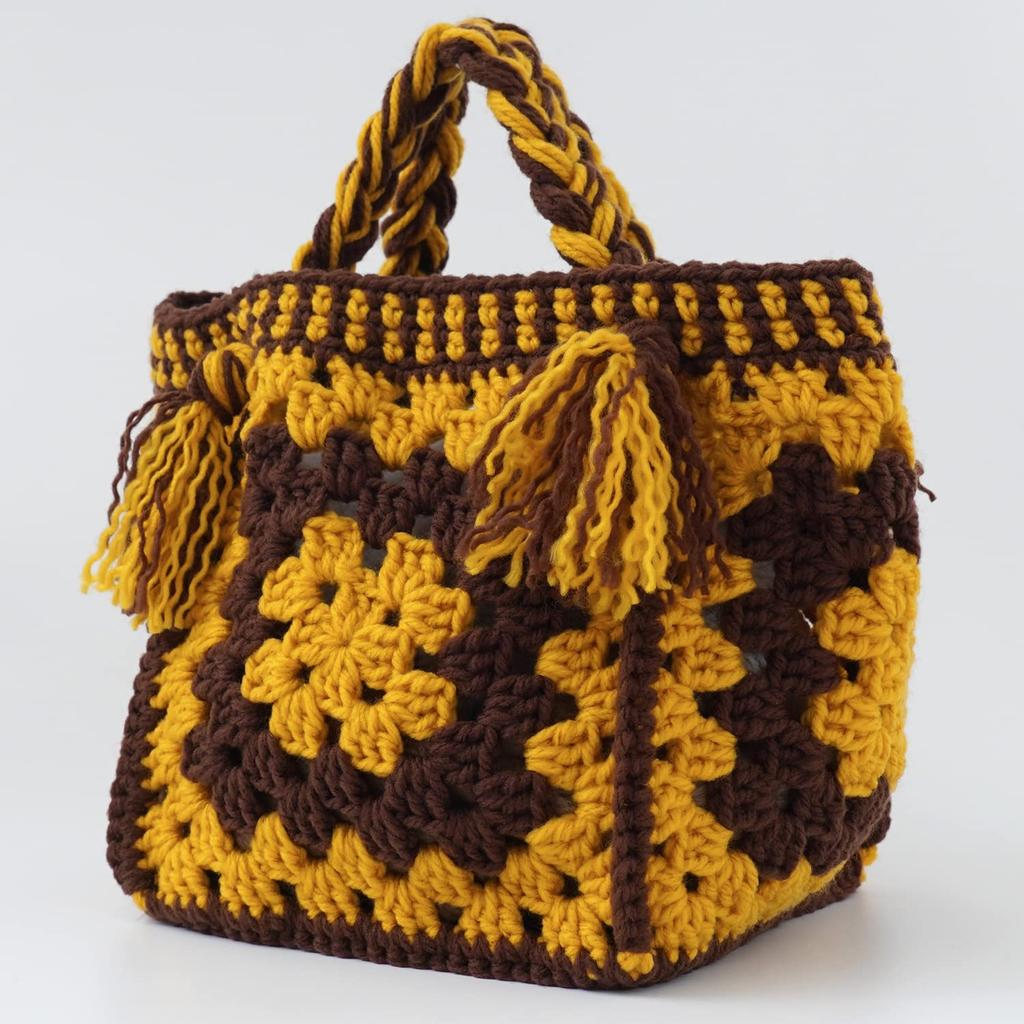 Raw Wool Knitting Kit Large Motif Bag In Mustard -