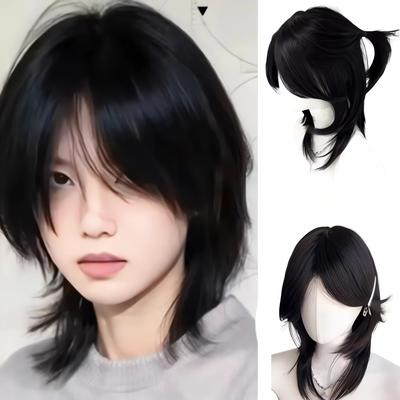 Siyah Kısa Peruk Cos Japon Anime Cosplay Peruk 38cm Havalı Sissy Saç Bandı Peruklar Punk Yüksek Kalite Sentetik Peruklar
