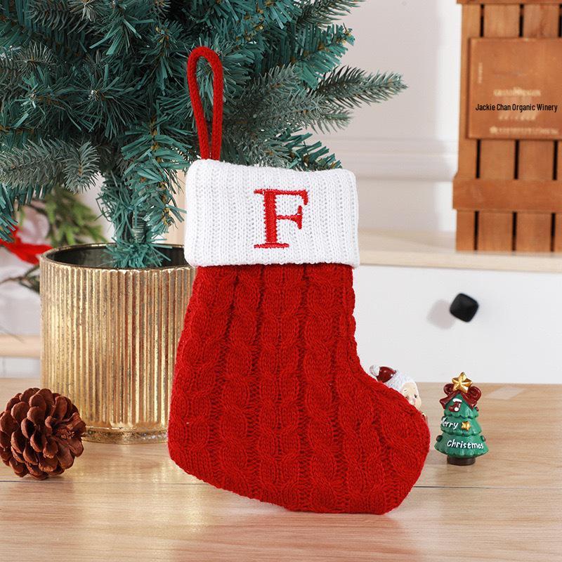 Gold & Blue Christmas Letter Socks – Red Knitted Stockings for Home & Window Display Decor