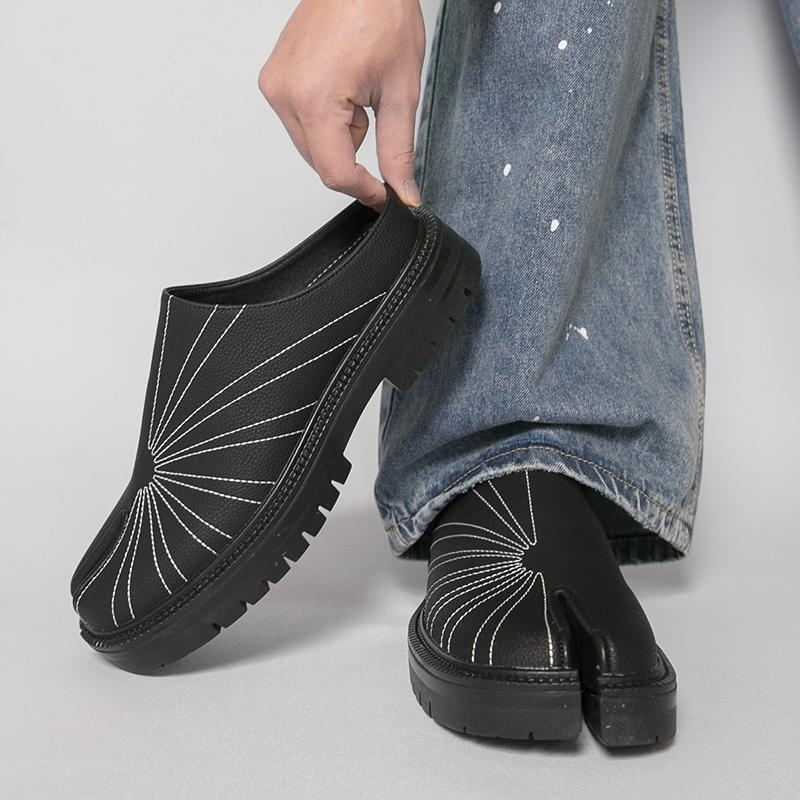 Big Size Mules Man Slip On Flats Platform Half Shoes for Men Open-back Flat Sneakers Backless Casual Shoes Leather Slide Sandals