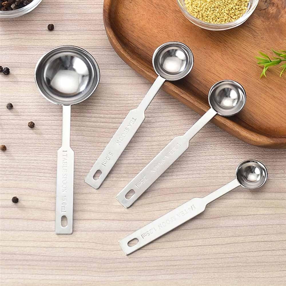 4Pcs Long Handle Measuring Cups Set Stainless Steel Coffee Sugar Scoop  Measuring Scale