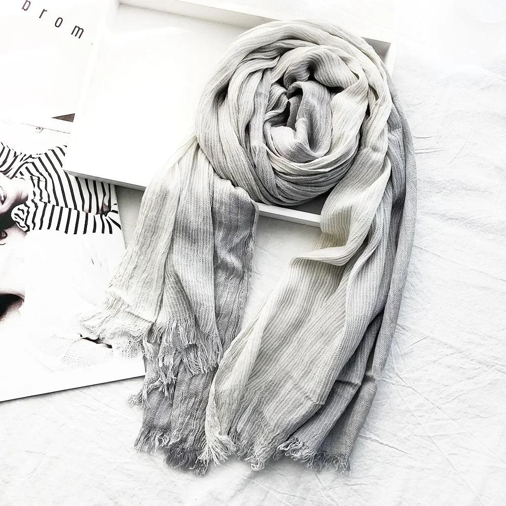 New 190*80cm Artistic Style Striped Cotton Linen Scarf Shawl Men's and Women's Same Style Mori Foulard En Mousseline Scarves