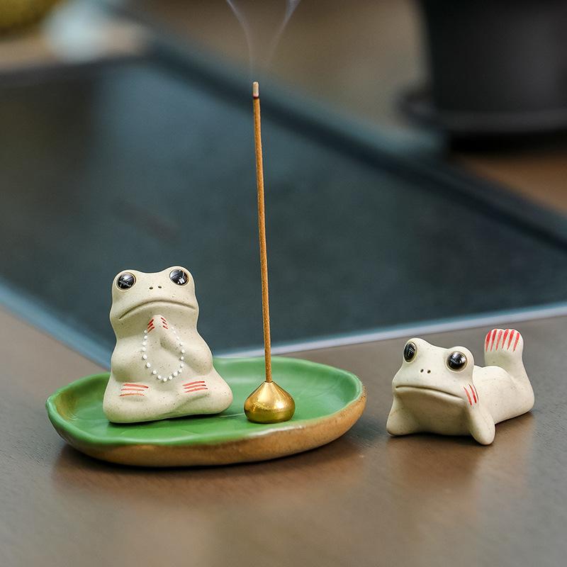 Frosch Lotusblatt Tee Haustiere Keramik Ornament Zuhause Zen Faden Räuchergefäß Basis Figur für Teezeremonie Dekoration Pinselhalter