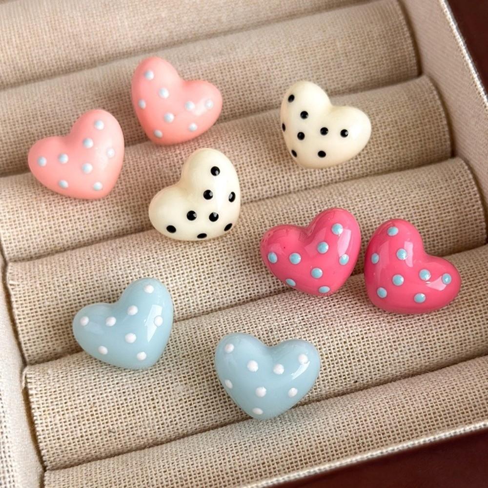 Polka Dot Heart Dot Stud Earrings Colorful Stud Earrings Elegant Heart Earrings Women