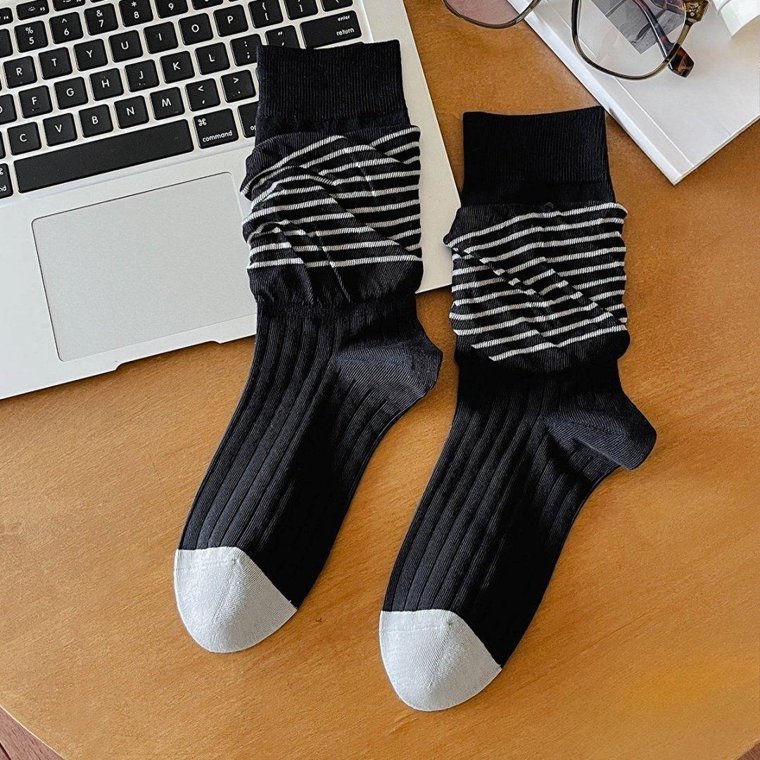 

Женские осенне-зимние винтажные полосатые гольфы-трубы 1 pair чёрный