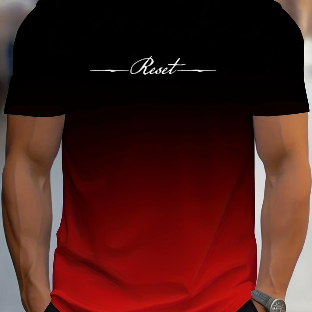 T-Shirt für Herren mit Alphabet-Print, Farbverlauf, Rundhalsausschnitt und kurzen Ärmeln, lässiges Sommer-T-Shirt für den Alltag und Urlaubsresorts