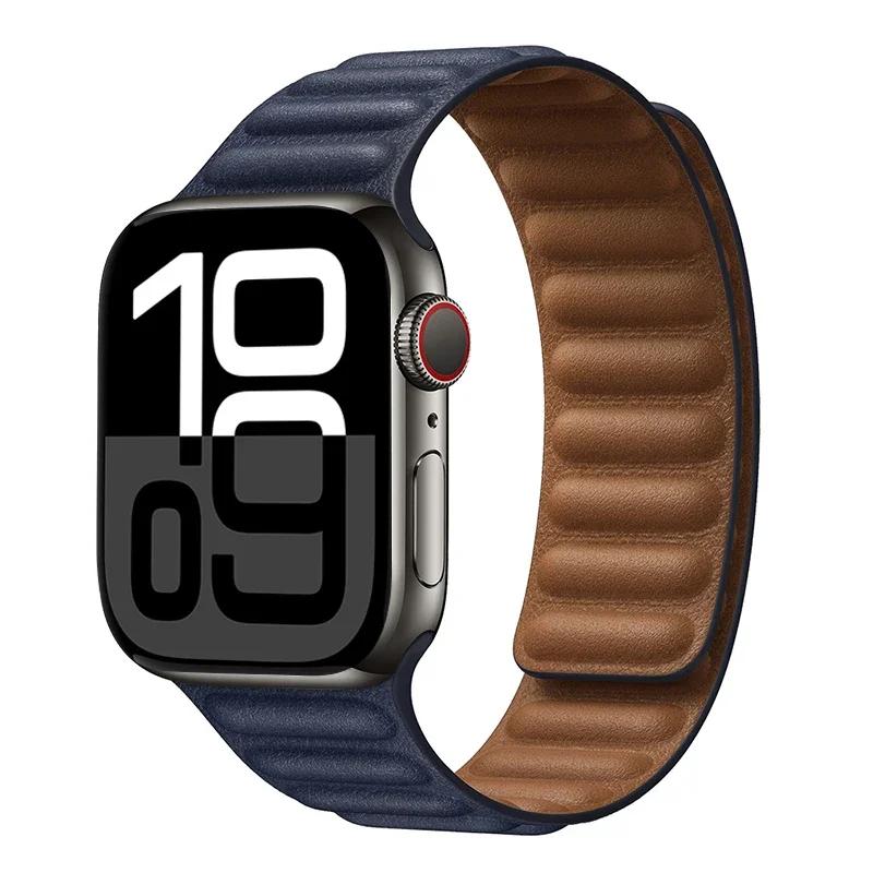 Leather Strap for Apple Watch Band 42mm 46mm 45mm 44mm 40mm Original Magnetic Loop Link Bracelet iWatch Ultar 2 49mm 10 9 8 7 SE