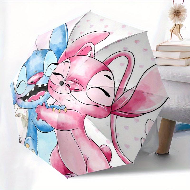 Stitch,Angel Automatic Folding Umbrella - Simple 8-Rib Design, Bright Cartoon Pattern, Durable Iron Frame, Suitable For Travel, Outdoor, Bea