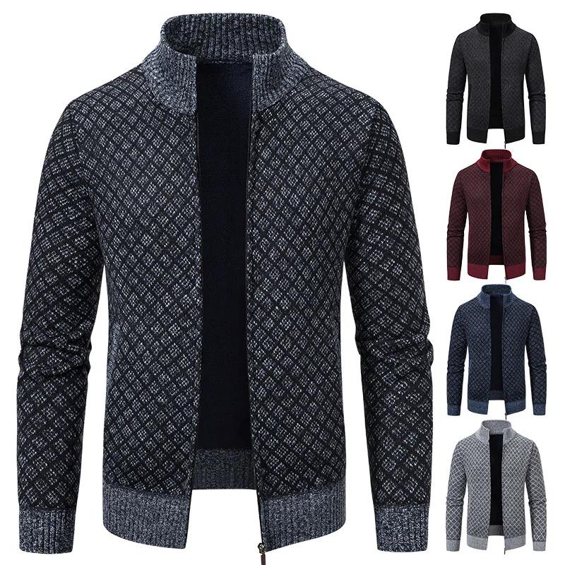 Men's Casual High Collar Long Sleeve Knitted Top with Velvet Warmth for Autumn and Winter Fashion Multi Functional Jacket